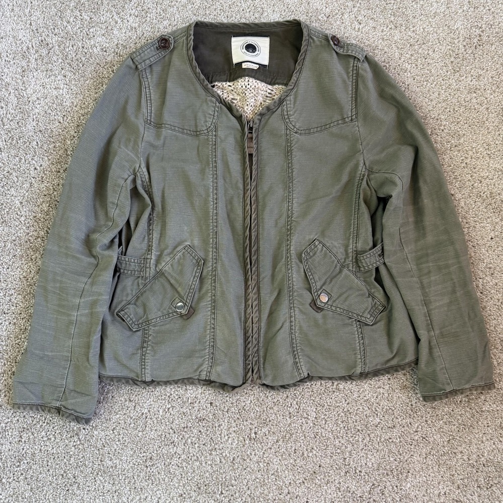 Daughters Of The Liberation Jacket Womens 10 Green Military Crochet Back Zip